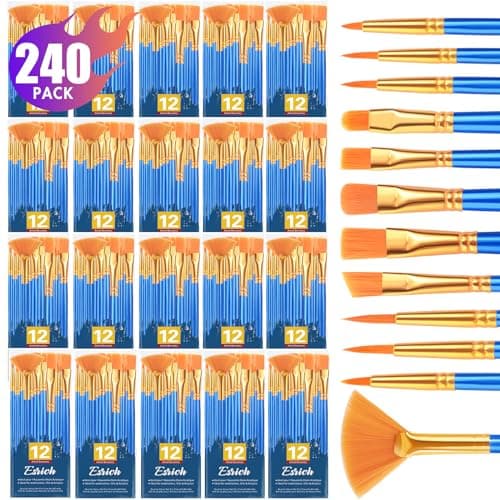 ESRICH Paint Brushes Set,20 Pack 240 Pcs Nylon Hair Paintbrushes Round-Pointed Tip Paint Brush,Artist Paint Brushes for Acrylic Painting,Acrylic Oil Watercolor Face Arts,Kids Adult Drawing - Image 1