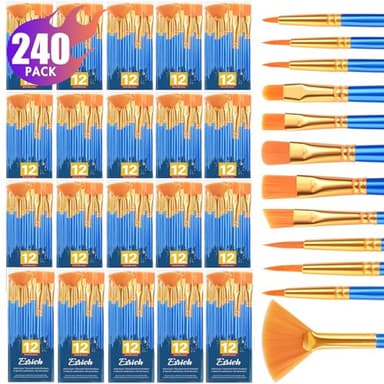 ESRICH Paint Brushes Set,20 Pack 240 Pcs Nylon Hair Paintbrushes Round-Pointed Tip Paint Brush,Artist Paint Brushes for Acrylic Painting,Acrylic Oil Watercolor Face Arts,Kids Adult Drawing - Image 1