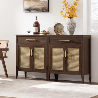 SICOTAS Buffet Cabinet - 90“ Sideboard Cabinet Modern Credenza with Drawers and Metal Mesh Doors, Accent Buffet Table Coffee Bar for Living Room Kitchen Entryway Hallway, Espresso Walnut - Image 4