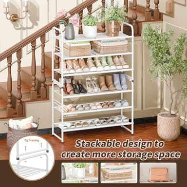 SUFAUY 3-Tier Mesh Shoe Rack, Closet Metal 33" Wide Shoe Shelf Heavy Duty, White - Image 4