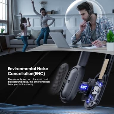 ANC & ENC Headset with Microphone for PC, Wireless Headset with Mic for Work(Flip-to-Mute & USB Dongle), Bluetooth 5.4 Noise Cancelling Headphones with Mic for Call Center/Home/Computer/Cell Phones - Image 2