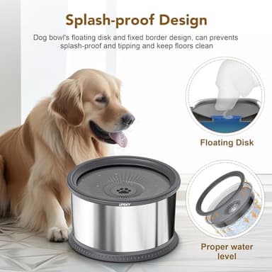 UPSKY 6.5L Dog Water Bowl,1.6 Gallon Super Large Capacity No Spill Dog Water Bowl,Stainless Steel Spill Proof Slow Water Feeder,No Splash Water Bowl with Anti-Slip Mat for Messy Drinkers Grey - Image 3