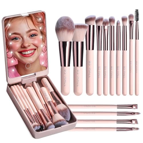BS-MALL Makeup Brushes Foundation Powder Concealers Eye Shadows Makeup Set with LED light Mirror 14 Pcs Mini Makeup Brushes (APINK) - Image 1