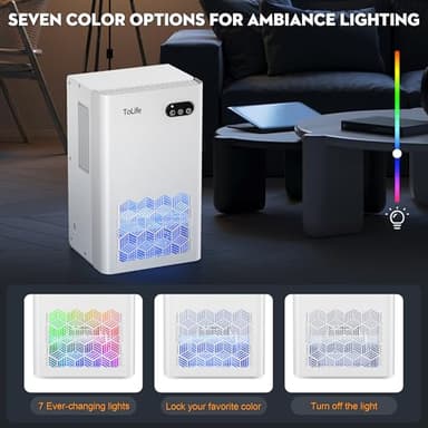 ToLife Dehumidifiers for Home 95 OZ Water Tank, 1000 sq.ft Dehumidifier for Basement Bedroom Bathroom with Auto Shut Off 7 Colors LED Light,White - Image 5