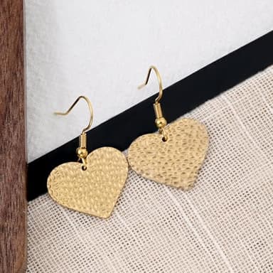 Teppdfann Gold Heart Drop Dangle Earrings for Women Hypoallergenic Handmade Hammered Gold Earrings for Sensitive Ears - Image 6