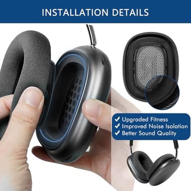 GEVO Upgraded Ear Cushions Replacement Earpads for Apple AirPods Max Headphones, Mesh Fabric Ear Pads Cover with Memory Foam and Magnet for AirPods Max (Space Gray) - Image 3