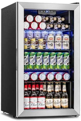 Beverage Refrigerator Cooler - 126 Can Mini Fridge Glass Door for Drinks Soda Beer Wine - Small Refrigerator for Office Bedroom Home Bar, 4 Adjustable Shelves, 3.2 Cu.Ft, Silver - Image 1