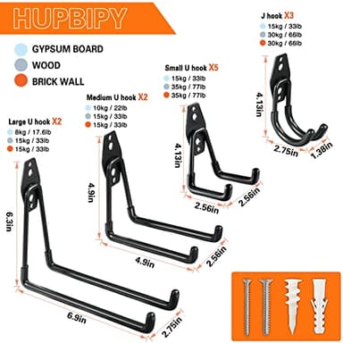 HUPBIPY 12 Pack Garage Hooks Heavy Duty Utility Steel with Anti-Slip Coating Wall Mount Storage Organizer for Hanging Power and Garden Tools, Ladders, Hose, Bikes, Ropes, Bulk Items, and More - Image 2