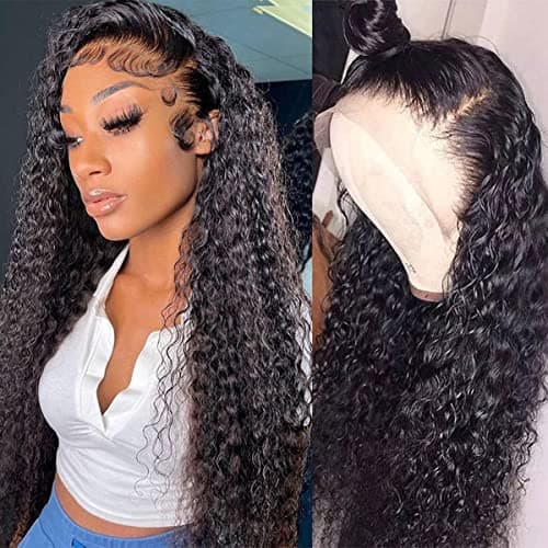 13x4 Lace Front Wigs Human Hair Pre Plucked 180 Density Brazilian Wet and Wavy Human Hair Wigs for Black Women Glueless Curly Lace Frontal Wig Natural Color (22 Inch) - Image 1