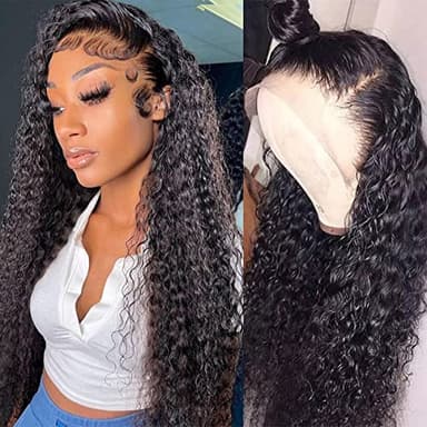 13x4 Lace Front Wigs Human Hair Pre Plucked 180 Density Brazilian Wet and Wavy Human Hair Wigs for Black Women Glueless Curly Lace Frontal Wig Natural Color (22 Inch) - Image 1