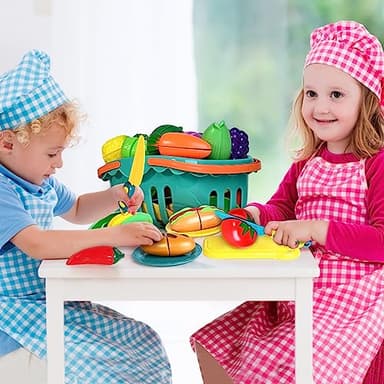 100 PCS Cutting Play Food Toy for Kids Kitchen, Pretend Food Toys for Toddlers, Play Kitchen Toys Accessories with 2 Baskets, Fake Food/Fruit/Vegetable, Birthday Gifts for 3 4 5 Years Old Boys Girls - Image 6
