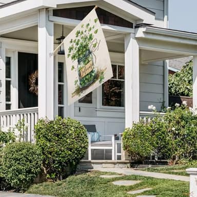 FUYUCHEN St Patricks Day Shamrocks Mason Jar House Flag 28x40 Inch Double Sided Large Burlap for Outside Green Lucky Clovers Welcome Yard Holiday Flag - Image 2