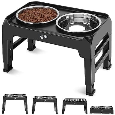 COMESOON Elevated Dog Bowls, 4 Height Adjustable Raised Bowl Stand with 2 Thick 50oz Stainless Steel Food Bowls Non-Slip Feeder Adjusts to 3.7'', 9.2'', 10.75'', 12.36'' Black, (DB-W01) - Image 9
