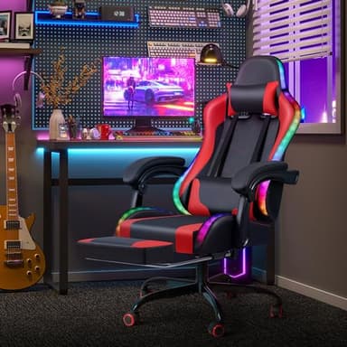 Homall Gaming Chair, Video Game Chair with Footrest and Massage Lumbar Support, Ergonomic Computer Chair Height Adjustable with Swivel Seat and Headrest (RGB Red) - Image 2
