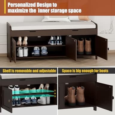 HOMEFORT 41.3" Shoe Bench with Lift Top Storage, Entryway Bench with Cushioned Seat, Wooden End of Bed Bench, Shoe Cabinet Bench with Hidden Storage Space, for Bedroom, Hallway,Espresso - Image 6