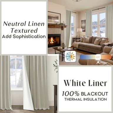 PANELSBURG 102 Inch Long Curtains,Modern Farmhouse Curtains 102 Inch Length for Living Room,Linen Textured Blackout Thermal Window Curtain Drapes 2 Panels Set,Oatmeal Beige - Image 4