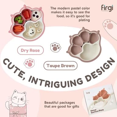Firgi MEOW Taupe Brown Divided Silicone Baby Toddler Suction Plates Non-Slip Silicon Plates Led Weaning Supplies BPA Free Toddler Travel Non-Toxic Kids with Suction - Image 6