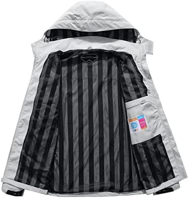 OTU Men's Lightweight Waterproof Hooded Rain Jacket Outdoor Raincoat Shell Jacket for Hiking Travel Light Grey M - Image 3