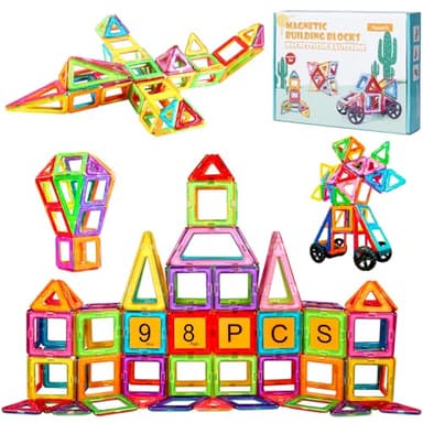 Magnetic Building Blocks, 98PCS Magnet Toys, Kids Magnetic Game, Montessori Toys for Ages 3 4 5 6 7 8 for Boys and Girls, Construction Toy Building Blocks Kit - Image 1