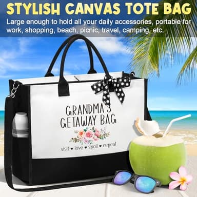 MAYICIVO Grandma Gifts: Canvas Tote Bag & Makeup Bag Set for Grandma, Nana, Gigi, Mimi, Memo from Grandkids, Granddaughter, Grandson - White, 17x13x6.7 inches (Tote), 11x7.5x3.3 inches (Makeup), 55+ - Image 8