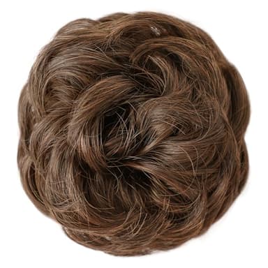 MORICA 1PCS Messy Hair Bun Hair Scrunchies Extension Curly Wavy Messy Bun Synthetic Chignon Hairpieces for Women(2/30#(Darkest Brown & Light Auburn Mixed)) - Image 8