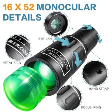 16X52 HD Monocular Telescope,High Power Compact Monoculars for Adults Kids, HD Monocular Scope for Bird Watching Hiking Concert Travelling - Image 2