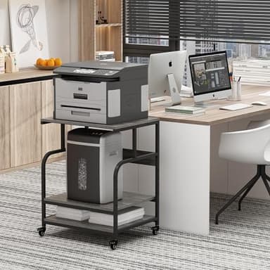 Fannova Large Printer Stand Table 23.6 x18.9 x 30 Inches with Height Adjustable Storage Shelf, 3 Tier Rolling Printer Cart with Wheels for Home Office, Gray - Image 8