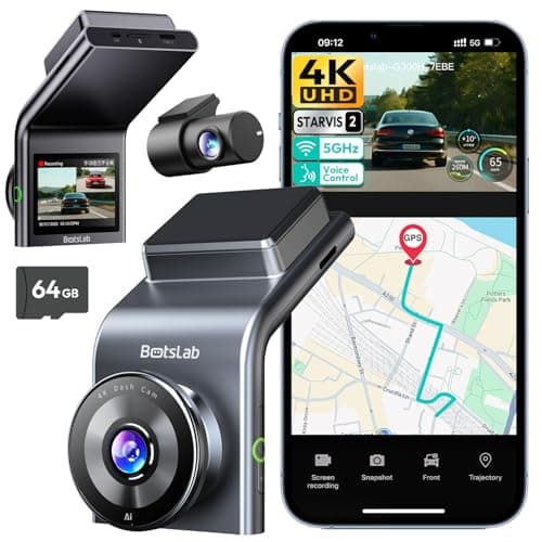 4K Dash Cam Front and Rear, STARVIS 2 Sensor, Voice Control, 64GB Card Included, 5GHz WiFi Dashcam Front and Rear Camera, Built in GPS, WDR Night Vision, 170°Wide Angle, 24H Parking Mode