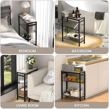 Small Side Table for Small Space, 3-Tier Narrow End Table with Magazine Holder, Slim Nightstand, Skinny Snack Couch Table in Living Room, Bedroom, Study, Kitchen and Balcony (Greige) Patent Pending - Image 8