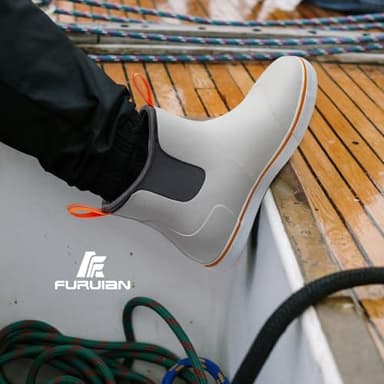 Furuian Men's Deck Boots Fishing Boots Waterproof Rain Boots Ankle Booties Slip On Neoprene Rubber Footwear Chelsea Boots Men botas para hombre for Gardening Fishing Boating Camping Sailing, Grey 11 - Image 6