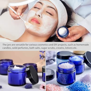KEYWING 2oz Small Glass Jars with Black Lids, 35 Pack Blue Round Glass Cosmetic Jars with Inner Liners for Cream, Lotions, Powders and Ointments - Image 4