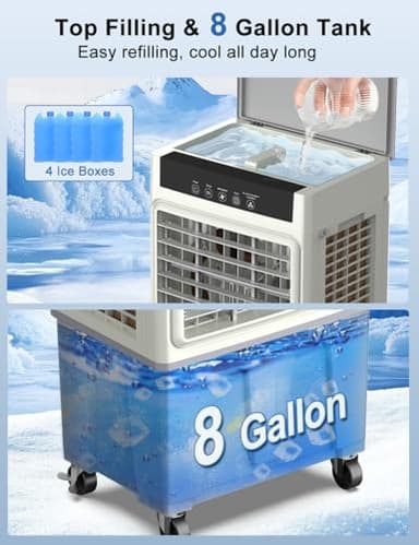 AIRTHRYL Large Swamp Cooler Air Conditioner, 2200CFM Evaporative Air Cooler, 24H Timer & 8 Gal Water Tank, 100°Oscillation, 3 Speeds&4 Ice Boxes,Remote, Portable Cooling Fan for Garage Outdoor Large - Image 5