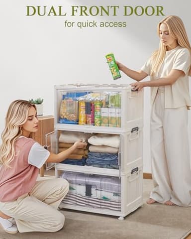 OlarHike 76QT Stackable Storage Bins with Lids - Folding Storage Box with Doors and Wheels, Collapsible Plastic Storage Bins for Closets, Home Organizers, 3 Pack Cubes (Warm Gray) - Image 5