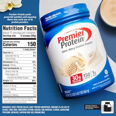 Premier Protein Powder, Vanilla Milkshake, 30g Protein, 1g Sugar, 100% Whey Protein, Keto Friendly, No Soy Ingredients, Gluten Free, 17 Servings, 23.3 Ounces - Image 5