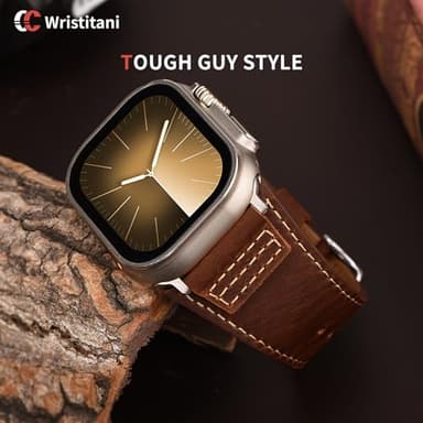 Wristitani Leather Bands Compatible With Apple Watch Band Ultra 3/2/1, 49mm 46mm 45mm 44mm 42mm For Men, Top Genuine Leather Replacement Vintage Strap for iWatch SE3/2/1 Series 11 10 9 8 7 6 5 4 3 - Image 3