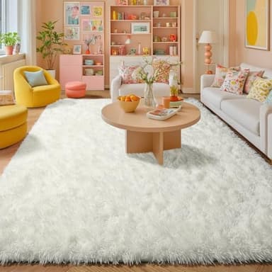 Amdrebio Ivory White Rugs for Bedroom Living Room, Soft Indoor Modern Area Rug 4x6 for Kids Room, Cute Fluffy Thick Fuzzy Carpet for Nursery Dorm, Home Decor, Furry Cream Rugs for Baby Teen Girls Boys - Image 9
