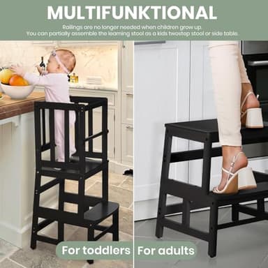 COSYLAND Kids Kitchen Step Stool Helper Baby and Toddler Multi-Function Step up Nursery Helper Stand with Safety Rail in Natural Bamboo, Strong and Lightweight (Black) - Image 5