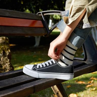 ZGR Womens White Tennis Shoes for Women,Lace up Canvas Sneakers,Casual Walking Canvas Shoes(Black.US7) - Image 6
