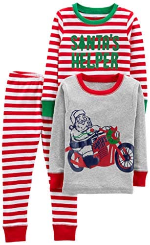 Simple Joys by Carter's Baby 3-Piece Snug-Fit Cotton Holiday Pajama Set, Grey Motorcycle/Red Stripe, 5T - Image 1