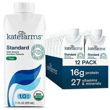 KATE FARMS Organic 1.0 Sole-Source Nutrition Shake, Plain, 16g Protein, 27 Vitamins and Minerals, Meal Replacement, Protein Shake, 11 oz (12 Pack) - Image 1