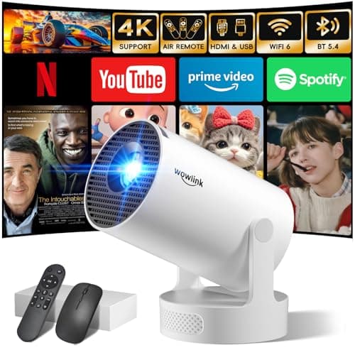 [Built-in Apps & 2025 Upgraded] Mini Projector with WiFi 6 and Bluetooth 5.4 Support 4K 1080P Auto Keystone 180° Rotatable Projector Portable Compatibile with HDMI/TV Stick/Memory Stick/Laptop, White - Image 1