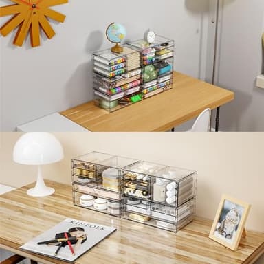 Yieach 2 Pack Acrylic Storage Drawers With 12 Small Drawer,Stackable Office Cabinet Organizer and Makeup Organizer,Clear Plastic Drawers for Craft Supply,Pen,Stationary,Accessory,Makeup,Desk Organizer - Image 5