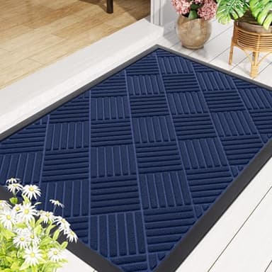 Smiry Front Door Mat Outside Entrance, Heavy Duty Outdoor Indoor Natural Rubber Doormat, Non Slip, Trap Dirt and Moisture, Easy Clean, Low Profile Patio Porch Entryway Mat, 35x23, Navy Blue - Image 8