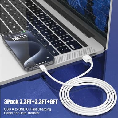 Car Carplay Cable for iPhone 17 16 15 Pro Plus Pro Max Air，3-Pack [3.3FT+3.3FT+6FT] USB A to USB C Cable for iPhone 17 16 15，for iPad Pro/Air/Mini，for Galaxy S25 S24，for MacBook Pro/Air and More - Image 6