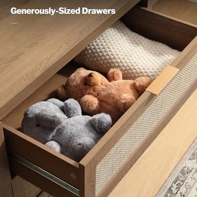 SICOTAS Rattan Dresser for Bedroom, 56.9" Wide 6 Drawer Dresser with Ample Storage, Dressers Large Chest of Drawers, Closet, Boho TV Stand for Bedroom (Reclaimed Caramel Oak, 1 Piece) - Image 5