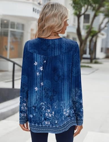 Zeagoo Casual Dressy Tunic Tops for Women Button Down Love Printed Blouse Lightweight Flowy Fall Shirt - Image 5