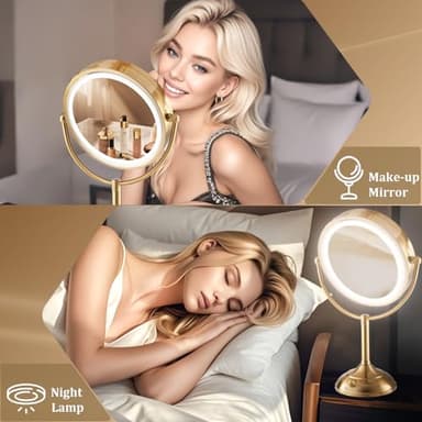 VESAUR 8.5'' Large Gold Lighted Makeup Mirror, 1X/10X Clear Seamless Magnifying Mirror, Bright Vanity Mirror with 3 Colors Dimmable Lights, Two-Sided 360°Rotation Stable Base, Luxury Nickel, Gift Box - Image 6
