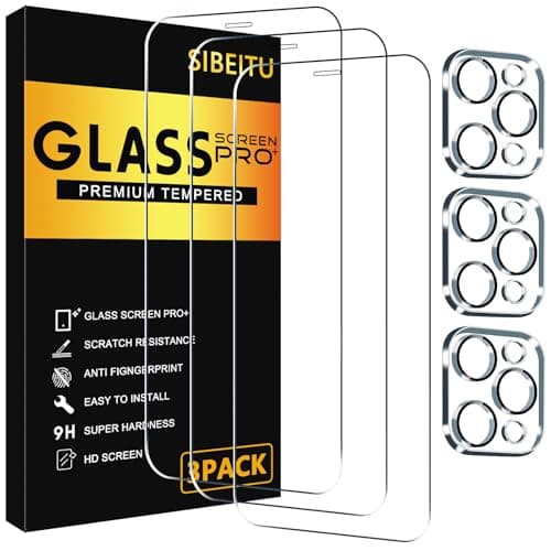 SIBEITU 3 Pack Screen Protector for iPhone 12 Pro with 3 Pack Camera Lens Tempered Glass Protector, 6.1 Inch HD Clear 9H Glass Film Hardness, Scratch Resistent, No Air Bubbles - Image 1