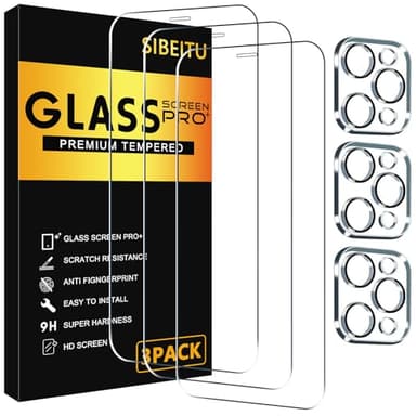 SIBEITU 3 Pack Screen Protector for iPhone 12 Pro with 3 Pack Camera Lens Tempered Glass Protector, 6.1 Inch HD Clear 9H Glass Film Hardness, Scratch Resistent, No Air Bubbles - Image 1