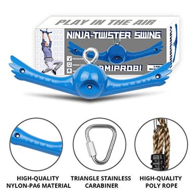 YAMIPROBI Ninja-Twister Swing Spins Set: Slackline Attachments - 360° Handle Twist-Spin Flips Toy Activate Ninja Powers Warrior Accessories Kids Hang Toys for Playground Backyard Blue - Image 4